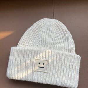 Women's Cream and White Knit Beanie
